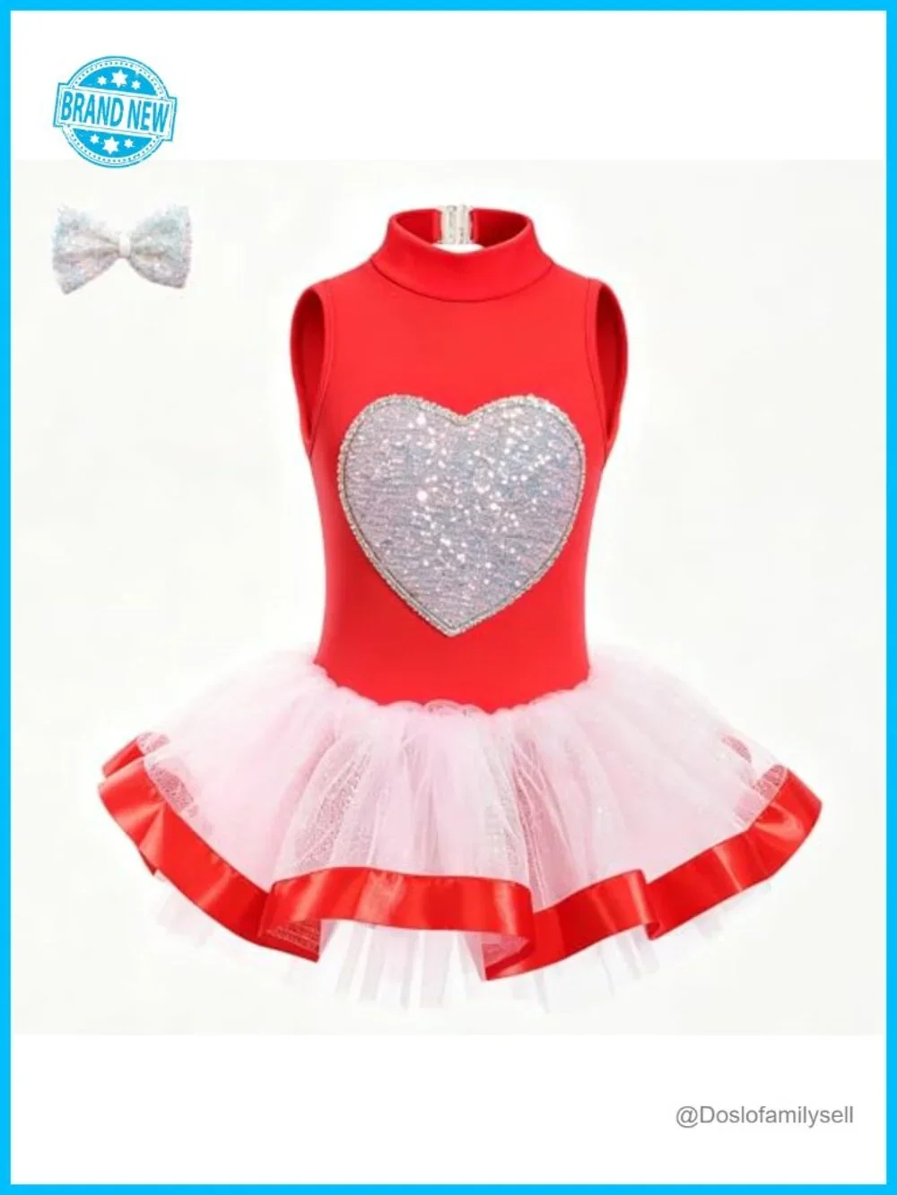 Girls Sequin Heart Ballet Tutu Dress Dance Recital Costume